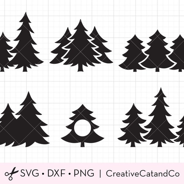 Christmas Tree Silhouette Shape Svg, Bundle, Group of Christmas Trees, Three Christmas Trees Svg, Black and White, Svg, Dxf, Png, Cut Files