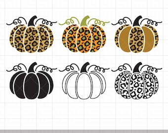 Pumpkin with Leopard Pattern SVG PNG DXF | 6 Decorative Pumpkin Bundle | Golden Hue and Black White Clipart for Fall Thanksgiving Cut Files