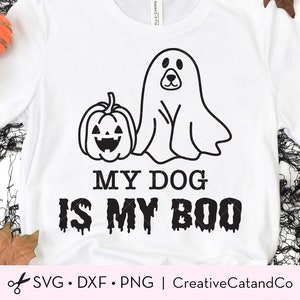 Mój pies jest moim boo Svg, zabawna psia mama Halloween, właściciel psa, miłośnik psów, pies z latarnią Jack O Lantern, projekt koszulki, Svg, Dxf, Png, pliki do cięcia, Cricut