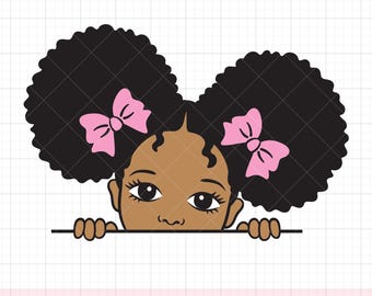 Peeking Black Afro Girl SVG PNG Cute African American Girl with Afro Puff Hair Peeking Peek A Boo Cute Black Kid Clipart Svg Dxf Cut Files