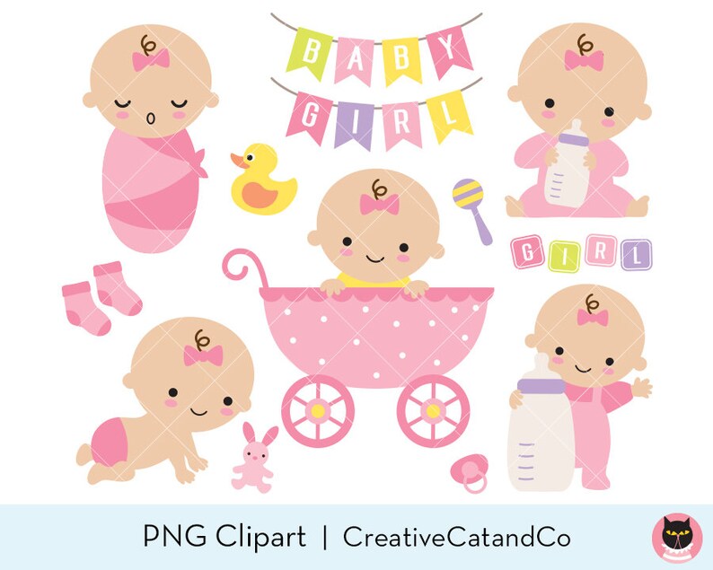 Baby Girl Shower Clipart Clip Art Cute Baby Girl in Stroller Etsy