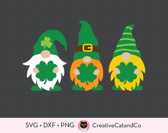 St Patricks Day Gnomes SVG Irish Gnomes with Shamrock Leprechaun Gnome with Clover St Patricks Day T Shirt Design SVG DXF Cut Files