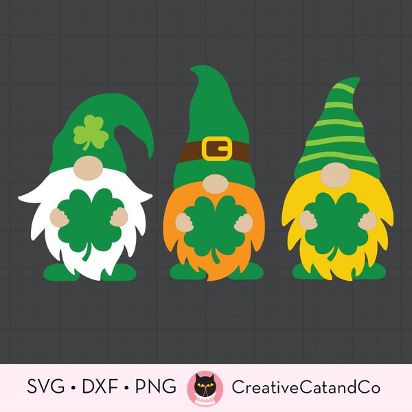 St Patricks Day Gnomes SVG Irish Gnomes with Shamrock Leprechaun Gnome with Clover St Patricks Day T Shirt Design SVG DXF Cut Files