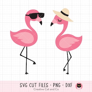 Summer Flamingo SVG PNG - Pink Flamingo with Sunglasses Clipart, Flamingo Couple, Beach, Summer Vacation Illustration, Cricut Cut File, DXF