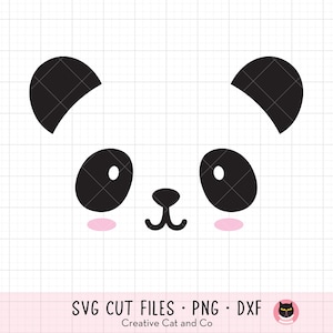 Panda Face SVG, PNG, DXF - Cute Baby Panda Bear Face Clipart, Kawaii Cartoon Illustration Cricut Cut File, Design de camiseta infantil