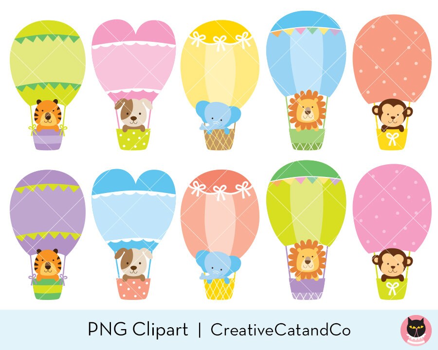 Animal In Hot Air Balloon Clipart Hot Air Balloon Animal Etsy