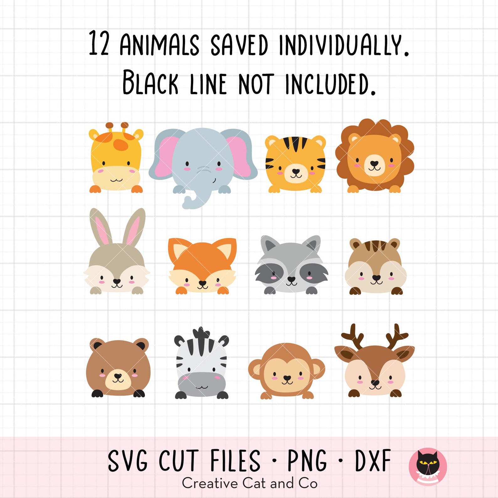 Cute Wild Animals Peeking SVG PNG DXF Bundle | Jungle & Woodland Animal ...