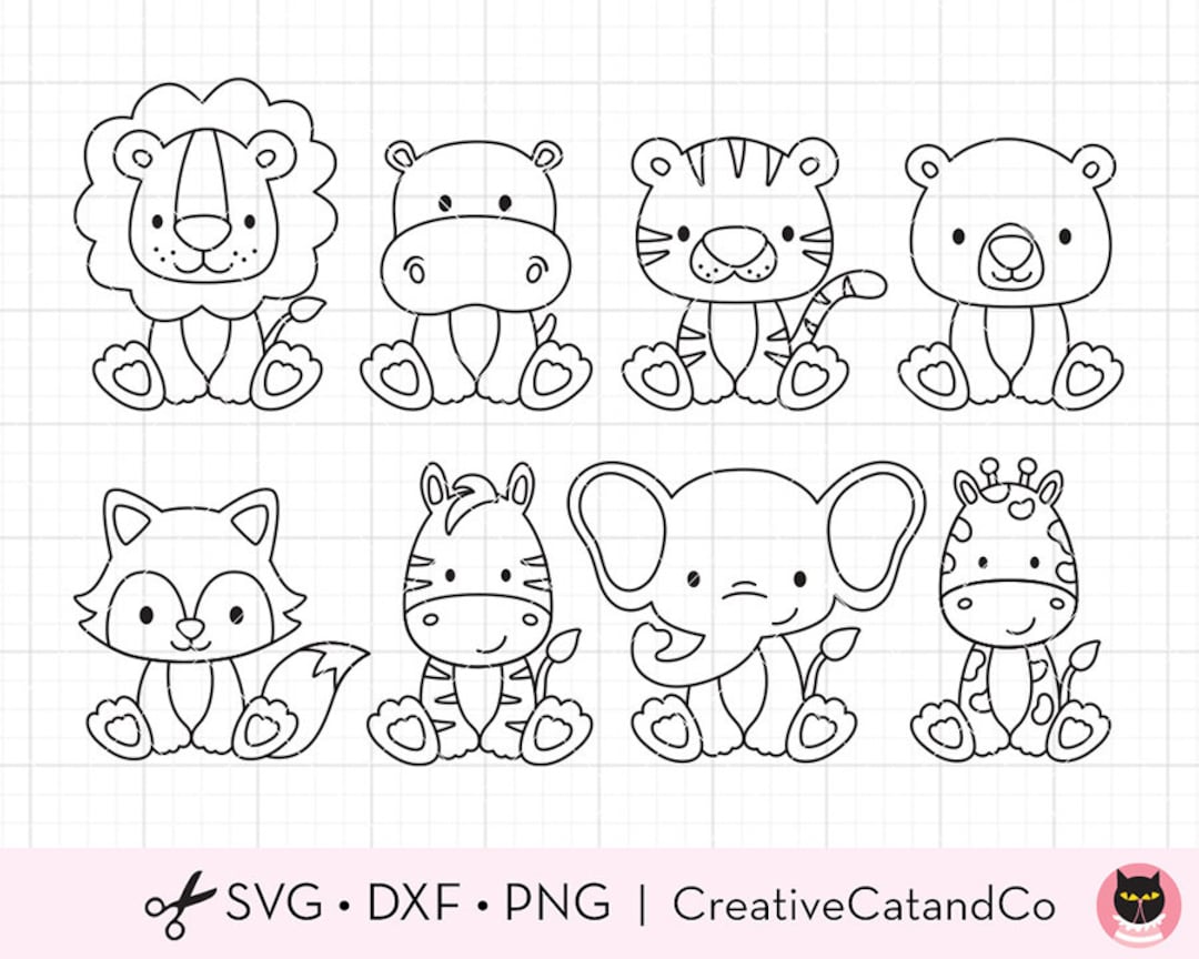 Outline Animal Coloring SVG Lion Hippo Tiger Bear Fox Giraffe Elephant ...