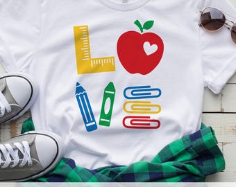 Dia dos Namorados do Professor Svg, Png, Sublimação, Amor do Professor, Material Escolar, Maçã, Lápis de Cera, Camiseta do Dia dos Namorados do Professor, Svg, Arquivo de Corte, Dxf
