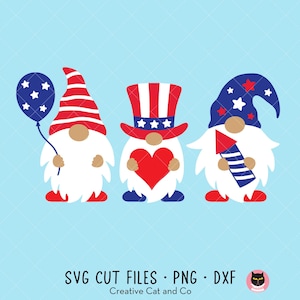 4th of July Gnomes SVG PNG Independence Day Patriotic Gnomes Clipart American USA Stars and Stripes Dxf Cut files for Cricut and Silhouette