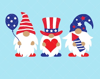 7月4日のノーム SVG PNG 独立記念日の愛国的なノームのクリップアート アメリカ USA 星条旗 DXF CricutとSilhouette用のカットファイル