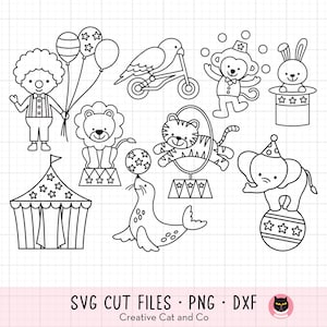 Circus Animals Outline Coloring Svg, Png, Outlined Circus Animals, Birthday Party Favor, Kid Activity, Svg, Cut File, Kid Coloring Clipart