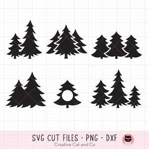 Silhouette de sapin de Noël forme Svg, lot, groupe d'arbres de Noël, trois arbres de Noël Svg, noir et blanc, Svg, Dxf, Png, fichiers de coupe