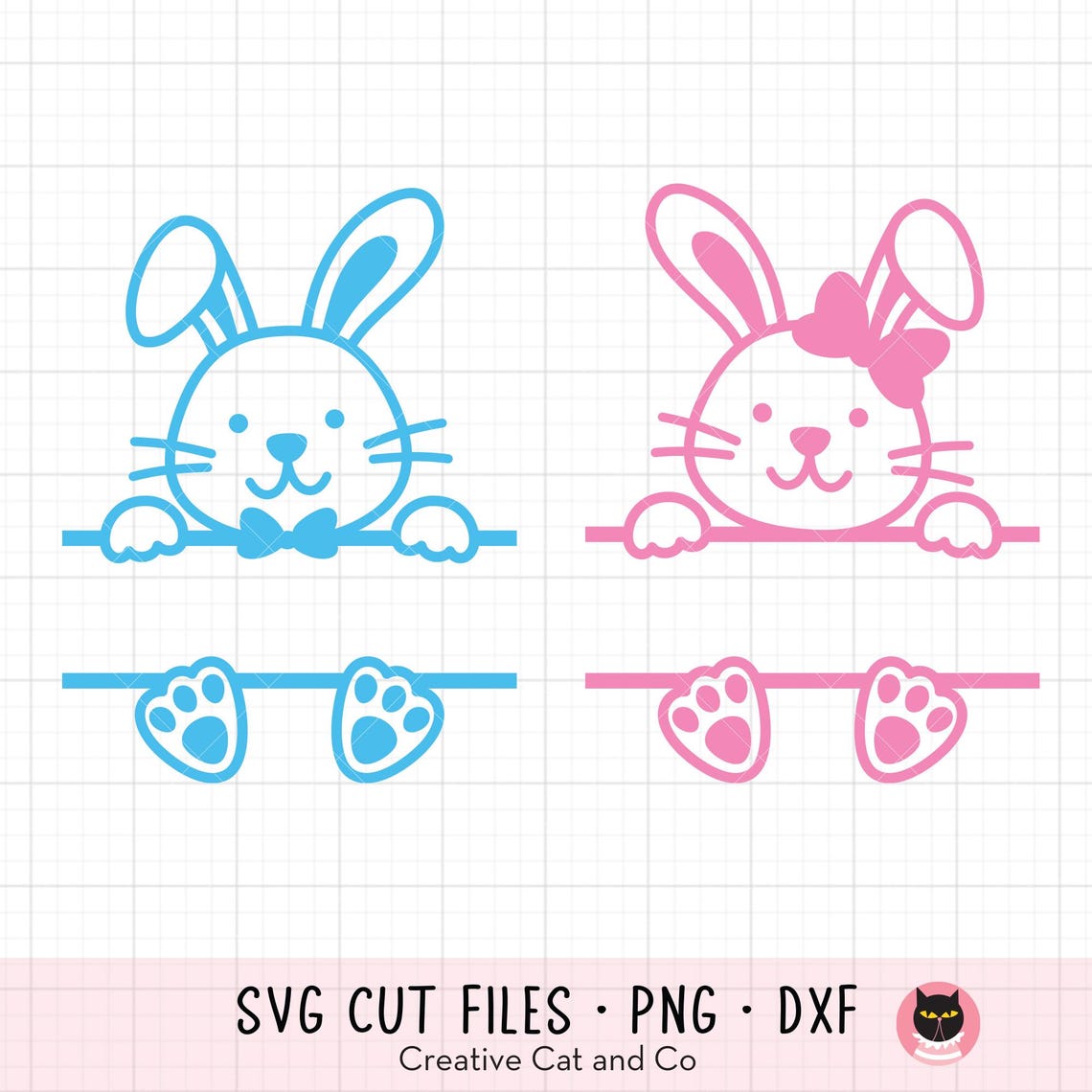 Easter Bunny Split Frame SVG PNG Cut File, Boy & Girl Bunny, Add Your ...