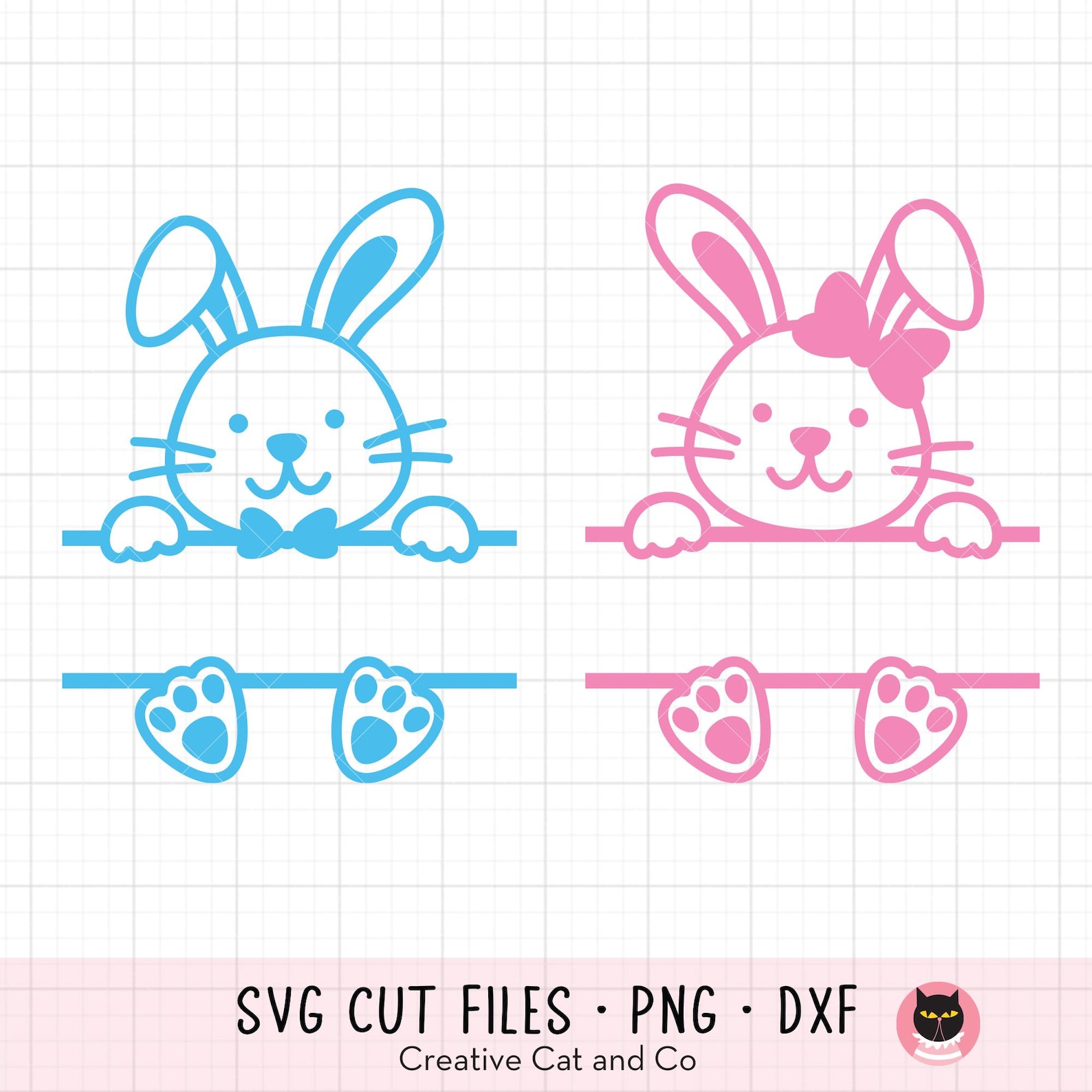 Easter Bunny Split Frame SVG PNG Cut File, Boy & Girl Bunny, Add Your ...