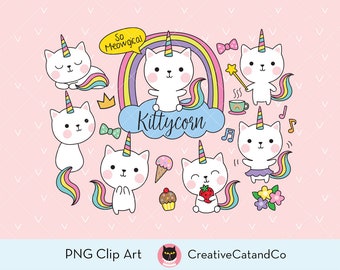 Kat Eenhoorn Clipart Schattige Kat Clip Art Kitty Clipart Schattige Eenhoorn Illustratie Kat Eenhoorn Grafische Dieren Clipart Caticorn Kittycorn Clipart