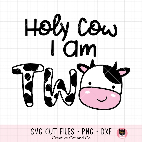 Holy Cow I Am Two Svg, Png, Boy 2nd Birthday Svg, Cow Farm Theme Birthday, Kid Two Year Old Birthday Svg Cut File, Png, Sublimation, Dxf