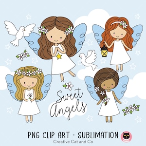 Angel PNG Clipart, Cute Girl Angel Illustration, Dove, Holy Spirit, Fairy, First Communion, Baptism, Black Angel, Blonde Red Brown Hair