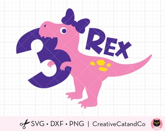 3 Rex Svg, Girl Three Rex Dinosaur Svg, Girl 3Rd Birthday Svg, Three Year Old Girl Dinosaur Birthday T Shirt SVG DXF Cut Files for Cricut