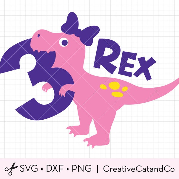 3 Rex Svg, Girl Three Rex Dinosaur Svg, Girl 3Rd Birthday Svg, Three Year Old Girl Dinosaur Birthday T Shirt SVG DXF Cut Files for Cricut