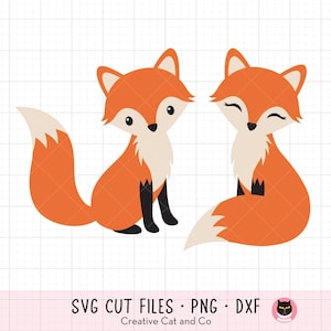 Cute Fox SVG, DXF, PNG - Graveerbare zittende Fox paar, jongen en meisje Fox clipart voor Cricut, commercieel gebruik