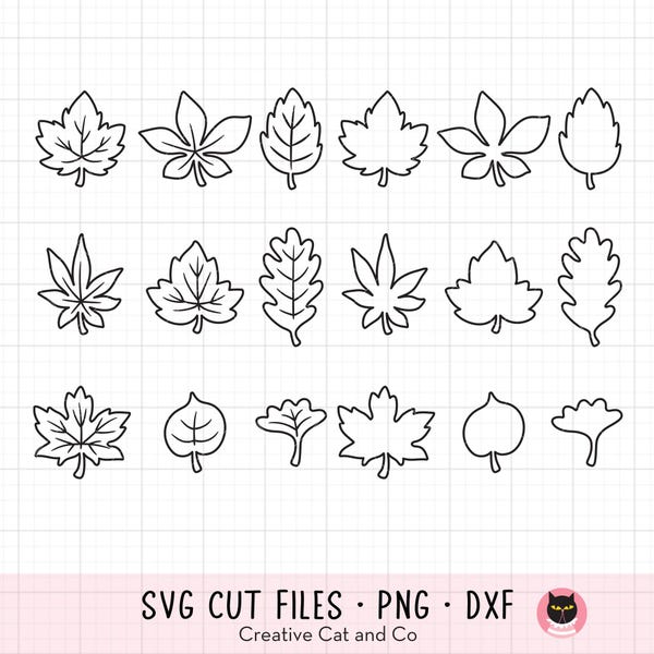 Fall Maple Leaves Outline SVG PNG DXF, Kid Coloring Clip Art, Autumn Leaves with Veins Drawing, Single Leaf Black and White, Cricut Cut File
