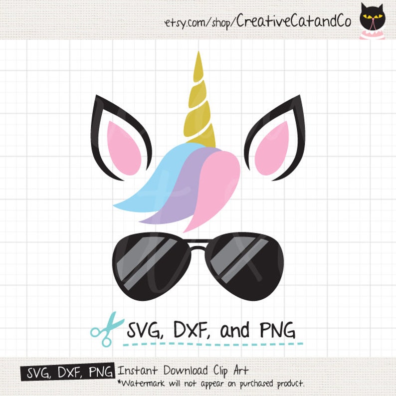 Unicorn with Sunglasses SVG DXF Files for Cricut or ...