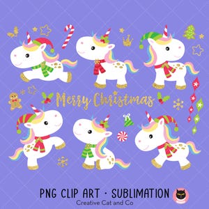 Christmas Unicorn PNG Clip Art Bundle | 6 Cute Holiday Unicorns in Different Poses | Kids Crafts, Gifts and DIY Projects