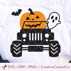 Halloween Monster Truck SVG PNG DXF / Design fantastico per maglietta con zucca e fantasma / File di taglio a strati e sublimazione per maglietta per bambini