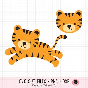 Tiger SVG, PNG, DXF - Baby Tiger Face Clipart, Jumping Tiger Cartoon, Nursery Art, Kid-Friendly Illustration, Cricut Cut File