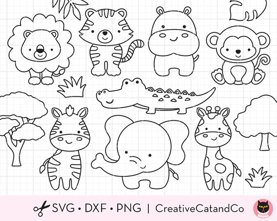 Esquema Safari Animales SVG Jungle Animals Line Art for | Etsy México