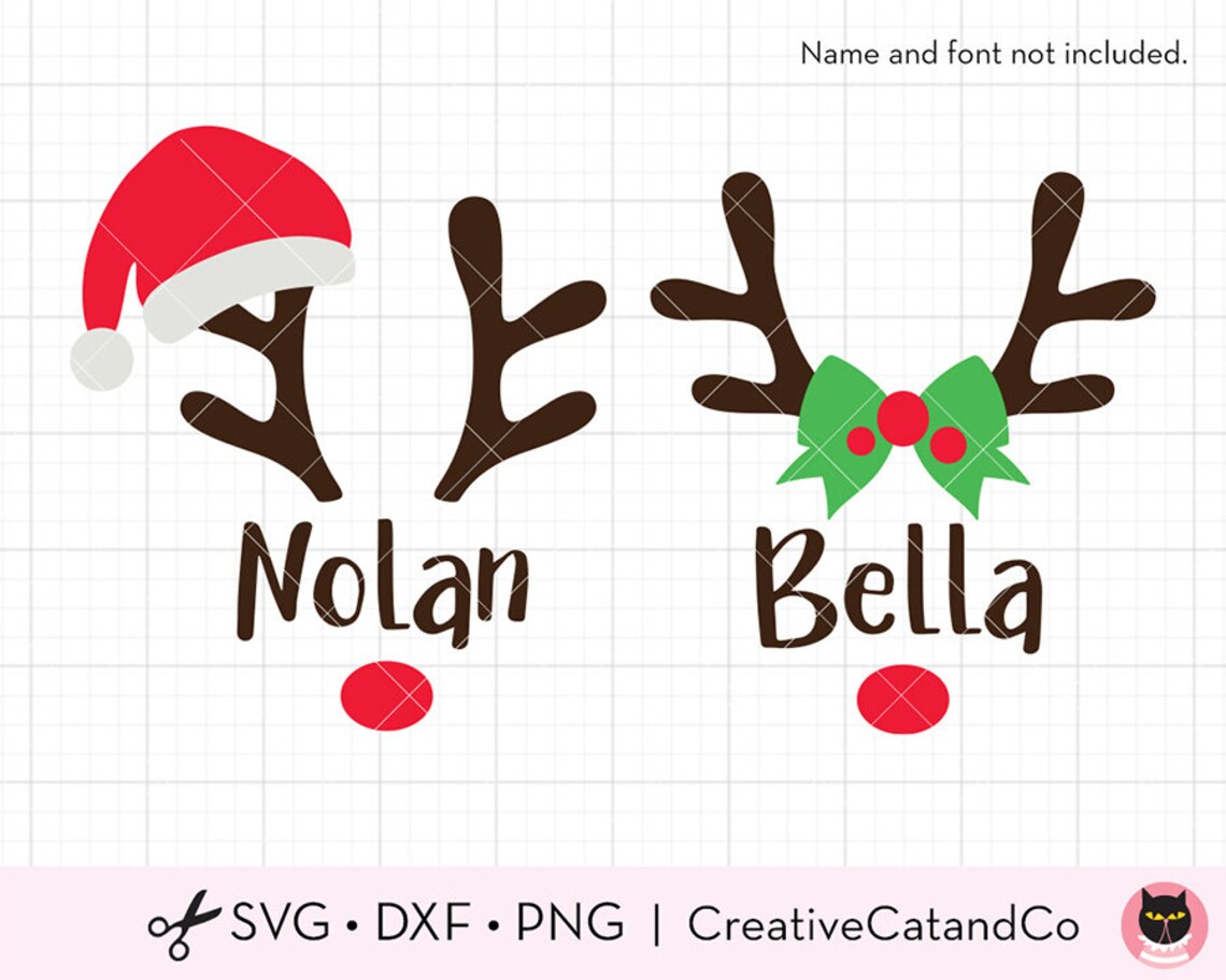 Reindeer Antlers with Santa Hat SVG Cute Boy and Girl  Etsy