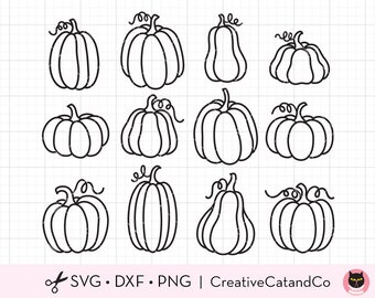 Outlined Pumpkins Svg, Pumpkin Bundle Svg, Png, Pumpkin Doodle, Pumpkin Line Art Doodle, Kid Coloring, Digital Stamp, Cut File, Dxf, Clipart