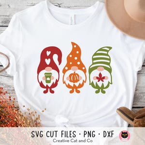 Autumn Gnomes SVG PNG DXF Clip Art | 3 Modern Fall Gnomes with Pumpkin, Leaves and Latte | Cute Thanksgiving Designs Cricut Cut File