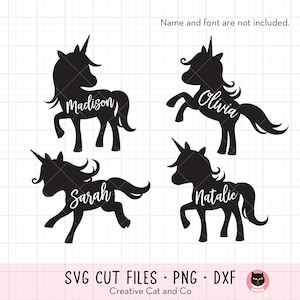 Eenhoorn silhouet SVG, png, dxf - schattige baby eenhoorn clipartbundel, Cricut gesneden bestand, zwarte eenhoorn vorm, commercieel gebruik