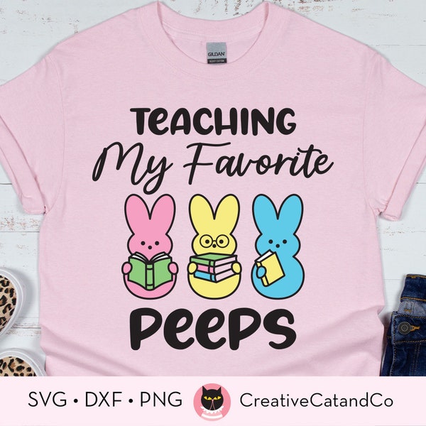 Teaching My Favorite Peeps Svg, Teacher Easter Png, Svg, Cute Easter Bunny Students with Books, Svg Cut Files, Png, Cricut, Sublimation