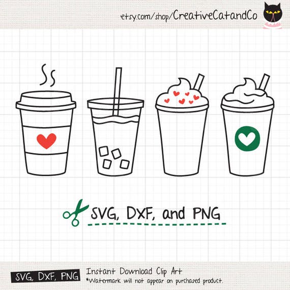 Download Coffee SVG Cute Iced Coffee To Go Line Art SVG DXF Cut Files | Etsy