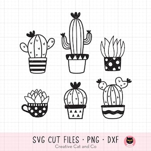 Sappige cactus overzicht SVG PNG, potplant tekening, plant moeder, schattige cactus omtrek om in te kleuren, knippen SVG-bestanden, illustraties