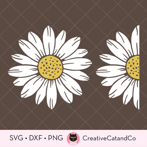 Daisy SVG Full and Split Half Daisy Flower Svg Dxf Cut Files for Cricut PNG Clipart Commercial Use