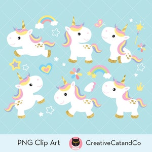 Unicorn Clipart Gold Unicorn Clip Art Pony Horse Rainbow Clipart Cute Baby Unicorn Little Horse Clipart Digital Instant Download image 1