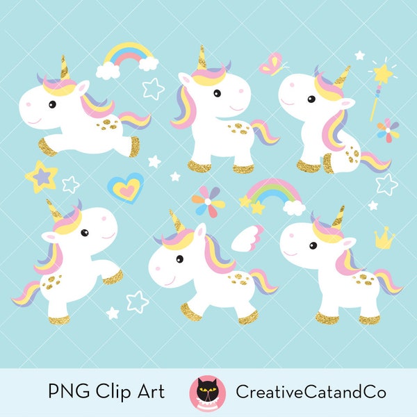 Unicorn Clipart Gold Unicorn Clip Art Pony Horse Rainbow Clipart Cute Baby Unicorn Little Horse Clipart Digital Instant Download