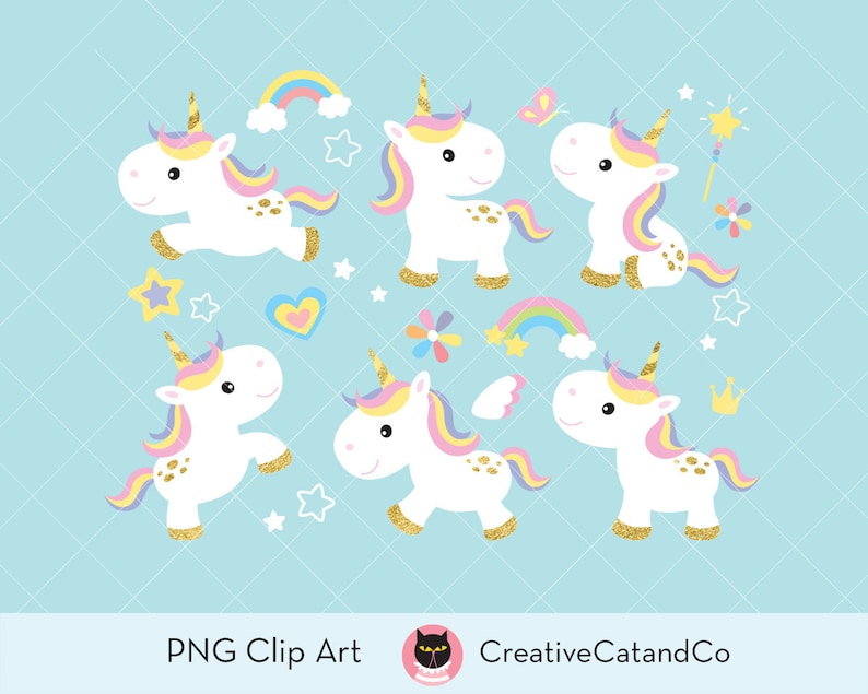 Unicorn Clipart Gold Unicorn Clip Art Pony Horse Rainbow Clipart Cute Baby Unicorn Little Horse Clipart Digital Instant Download image 1