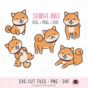 Shiba Inu Dog SVG PNG DXF - Cute Japanese Puppy Clipart Bundle, Shiba Lover Cartoon Illustration Set, Cricut Cut File