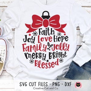Weihnachtsverzierung SVG Glaube Hoffnung Liebe Freude Familie Gesegnete Weihnachtsverzierung mit Wörter Buchstaben TextSvg Dxf Png Schnittdateien Cricut Clipart