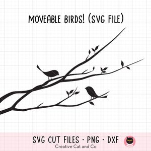 Pájaros en una rama SVG, PNG, DXF - Silueta de pareja de pájaros enamorados en un árbol Clipart, ilustración de primavera e invierno en armonía con la naturaleza Archivo de corte Cricut