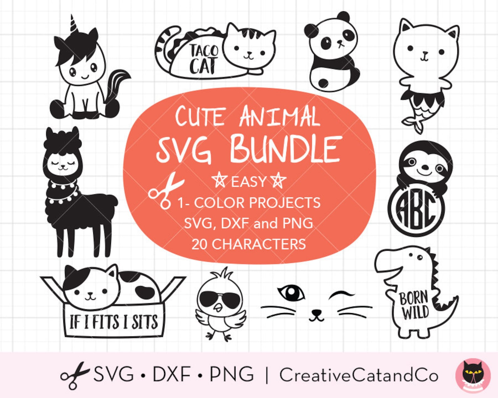 SVG Bundle Cute Baby Animal SVG DXF Bundle Unicorn Mermaid | Etsy
