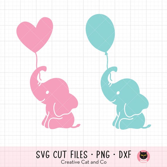 Baby Elephant Silhouette SVG PNG DXF Elephant Holding Balloon svg dxf Cute Baby Elephant svg Elephant with Heart Balloon svg dxf Cut File