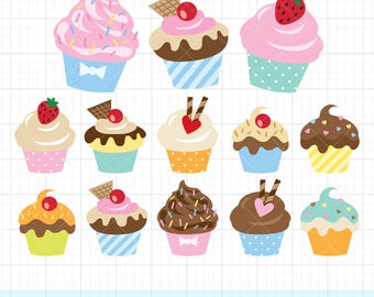 Cute Cupcake PNG Clipart Bundle, Kawaii Dessert Illustration, Sweet Bakery Cartoon Art, Birthday Cake Digital Download, Logo