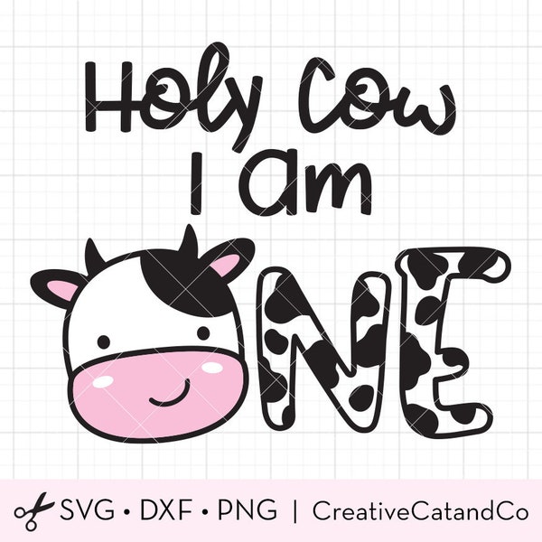 Holy Cow I Am One Svg, Png, Boy 1st Birthday Svg, Cow Farm Theme Birthday, Kid One Year Old Birthday Svg Cut File, Png, Sublimation, Dxf