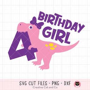 4 Year Old Birthday Girl SVG PNG, Four Rex Dinosaur Birthday, Girl 4th Birthday, T-Rex Birthday Girl Shirt, Svg Cut File Dxf Png Sublimation